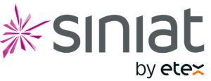 Siniat logo with a pink starburst graphic on the left and 