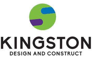Logo for Kingston Design and Construct featuring a green circle with blue and purple bars, above the company name in bold black text—showcasing trusted Local Expert Plasterers.
